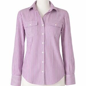 Lauren Ralph Lauren Purple & White Striped Button Up Shirt Size L